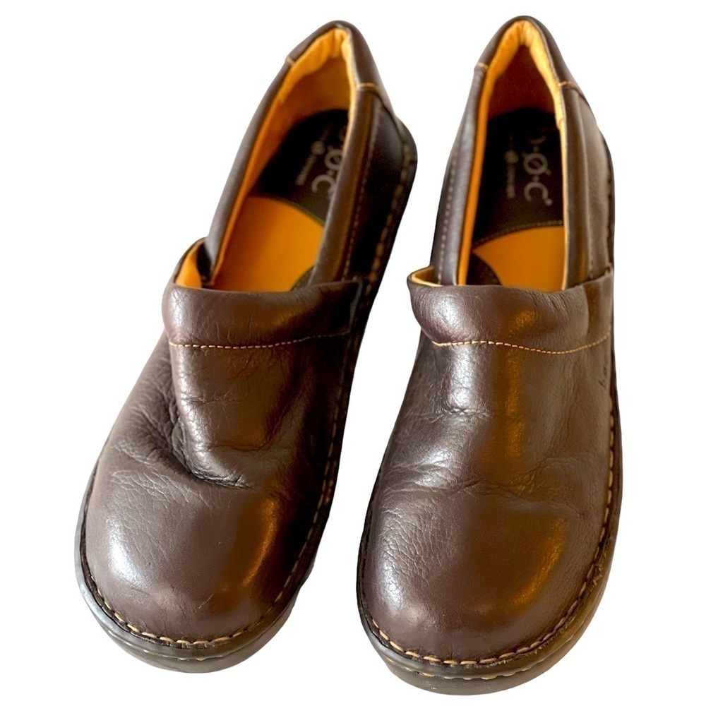 b.o.c. Women's Brown Leather Peggy Clog Comfort Loafer Flats Slip-On Shoes, 11